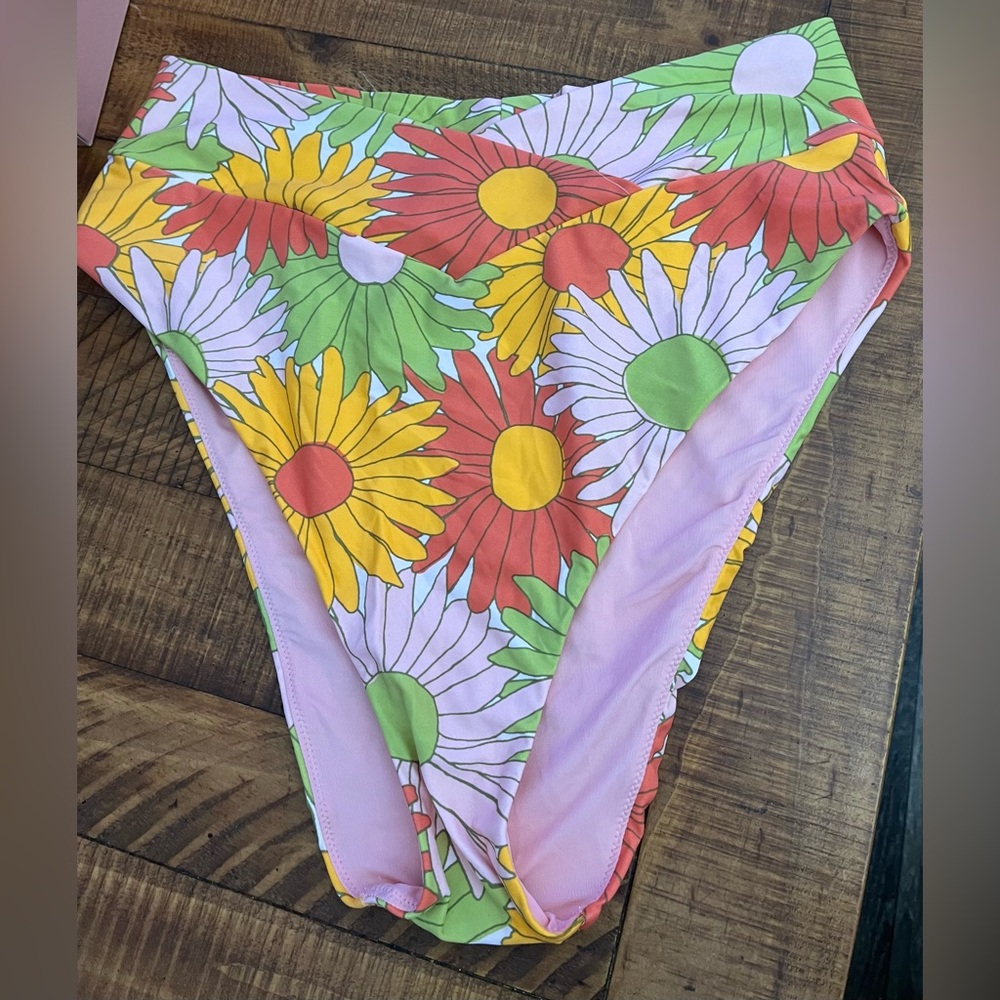 NWT Aerie Crossover High Waist High Cut Cheeky Bikini Bottom in Retro Red Floral
